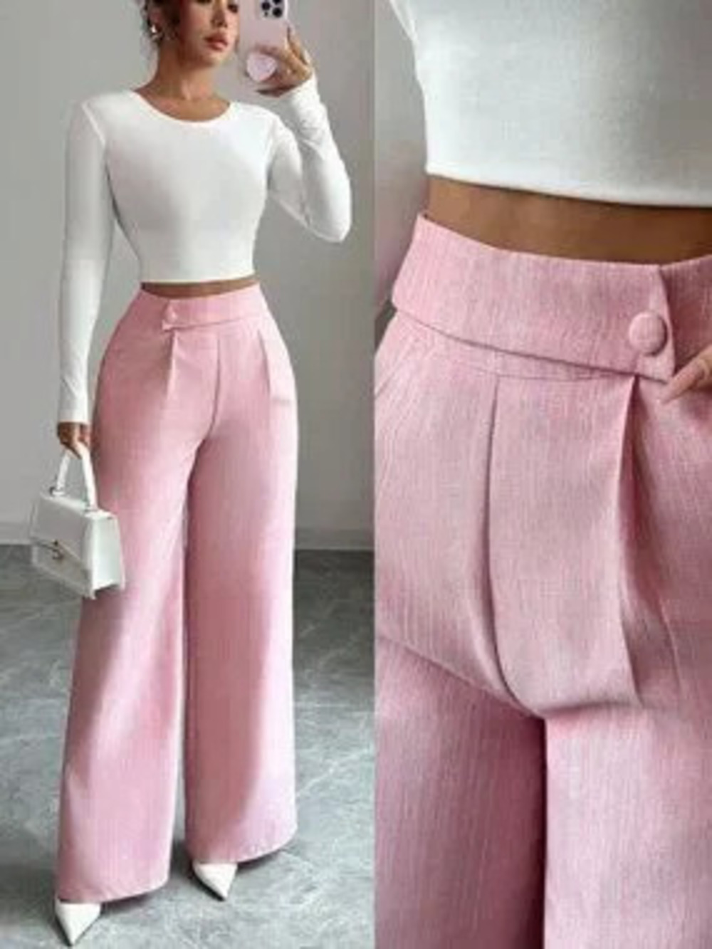 pinkCasual Women's Work Office Loose Flowy Straight Leg Pants